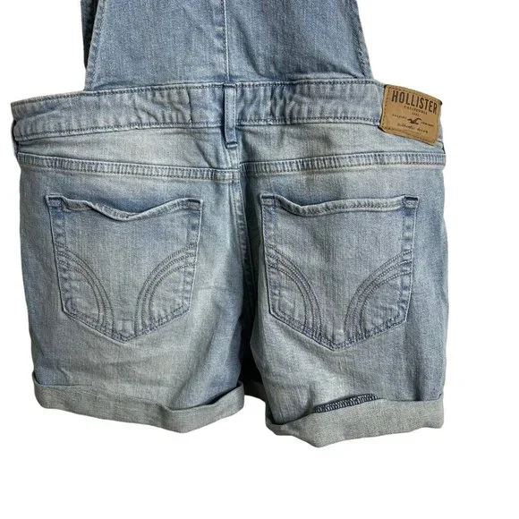 Hollister Patchwork Distressed Denim Shortalls Cuffed Overall Shorts Women's M - Picture 11 of 12